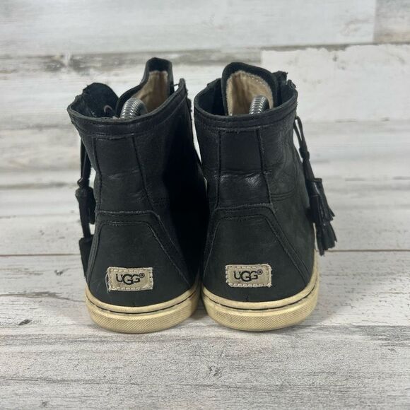 UGG Womens Blaney High Top Tassel Leather Zip Lace Up Sneakers Black Size‎ 6.5 - Picture 3 of 8